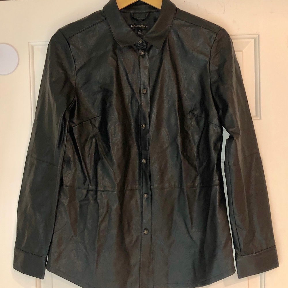 Black Faux Leather BANANA REPUBLIC Button Up Shirt